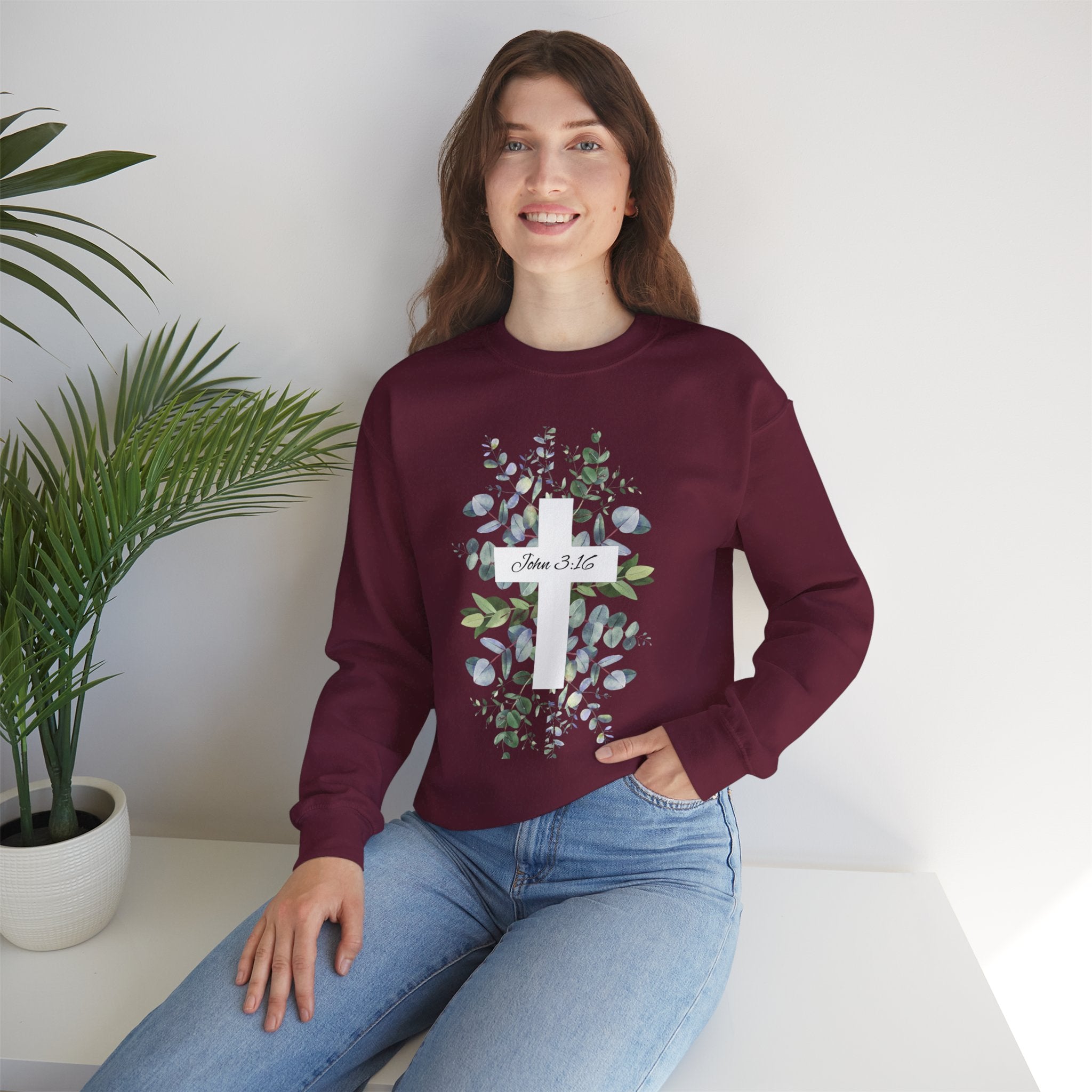 Floral Cross Sweatshirt — John 3:16 Christian Crewneck