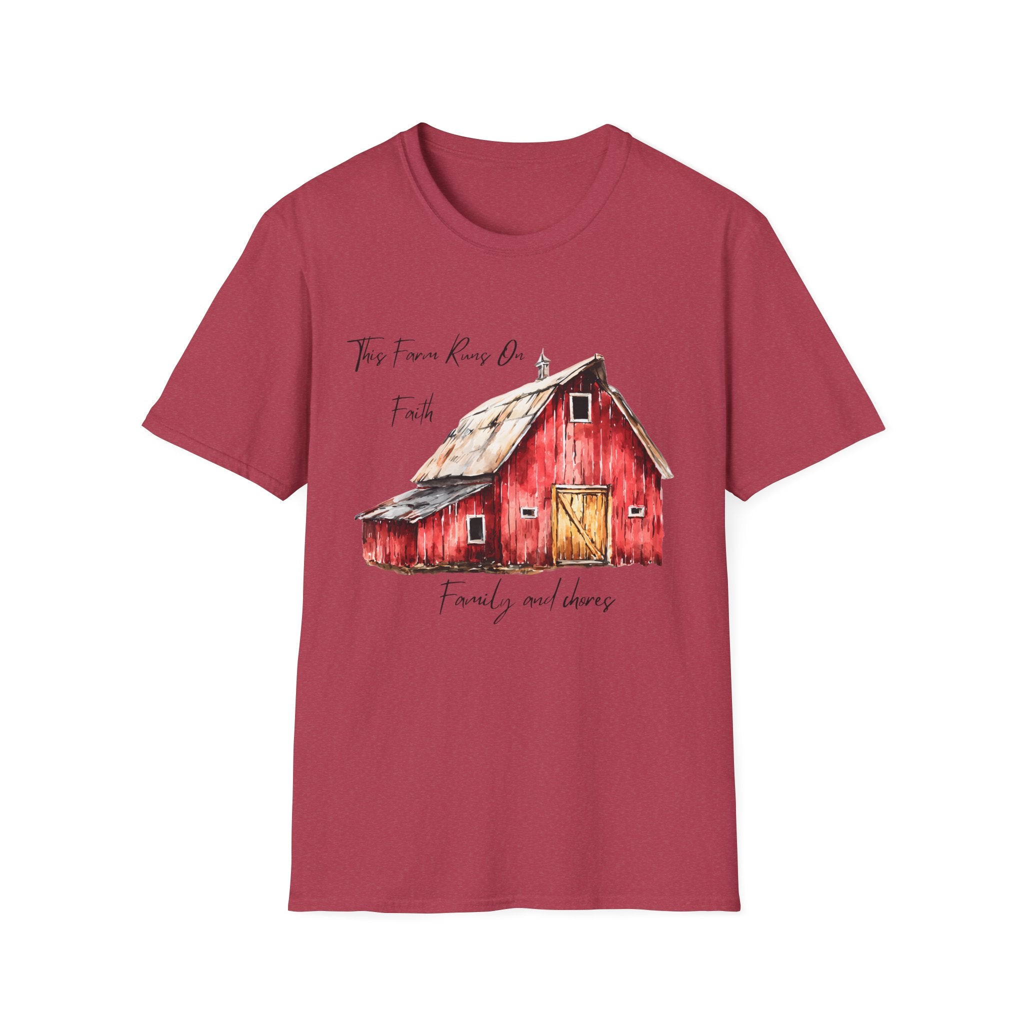 Barn Farm T-Shirt — 'Farm runs on Faith, Family, and chores! Rustic Family Farm Tee
