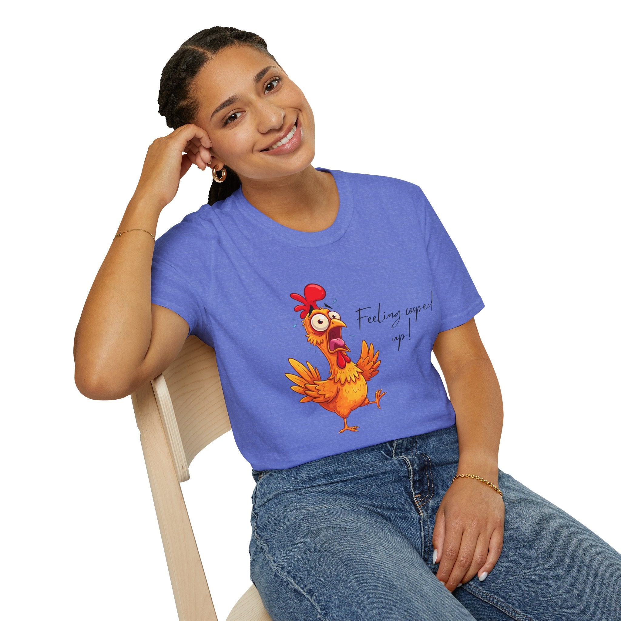 Chicken Cartoon T-Shirt — "Feeling cooped up?" Funny Farm Animal Tee