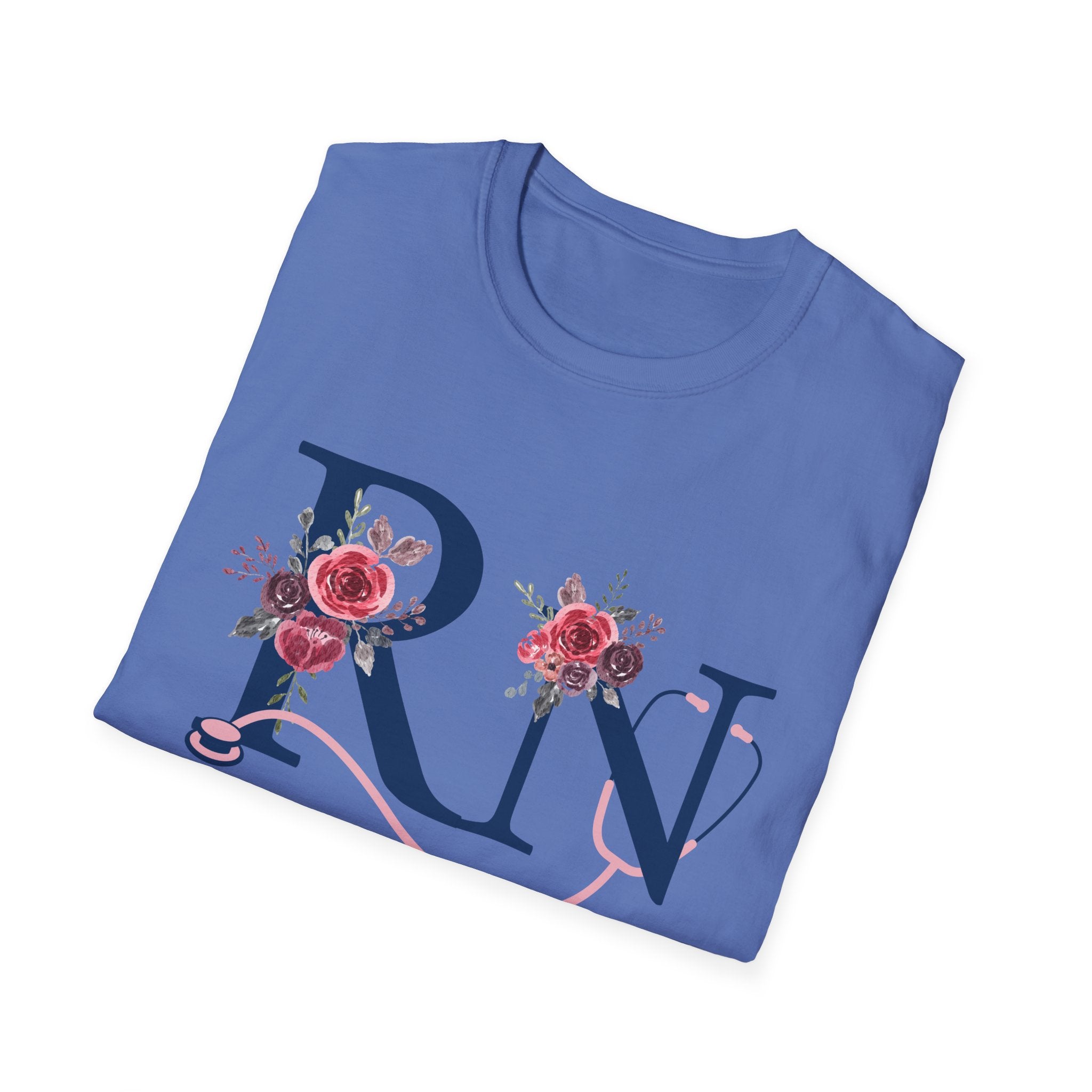 Registered Nurse Monogram Floral T-Shirt — Elegant Rose Initial RN