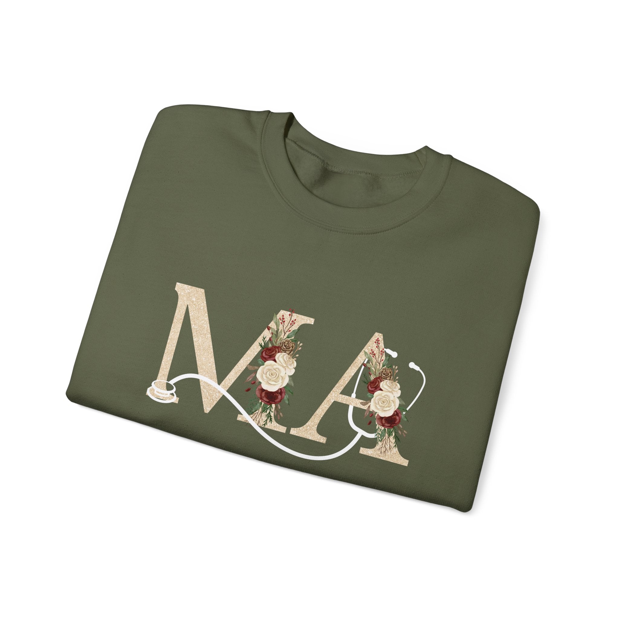 Medical Assistant Floral Initials Crewneck Sweatshirt — Monogram 'MA' Floral Design