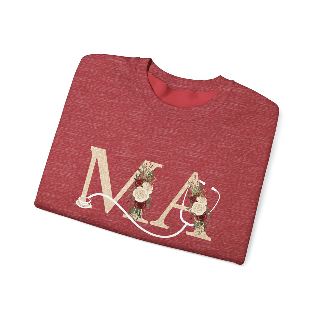 Medical Assistant Floral Initials Crewneck Sweatshirt — Monogram 'MA' Floral Design