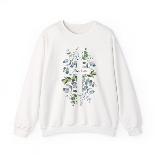 Floral Cross Sweatshirt — John 3:16 Christian Crewneck