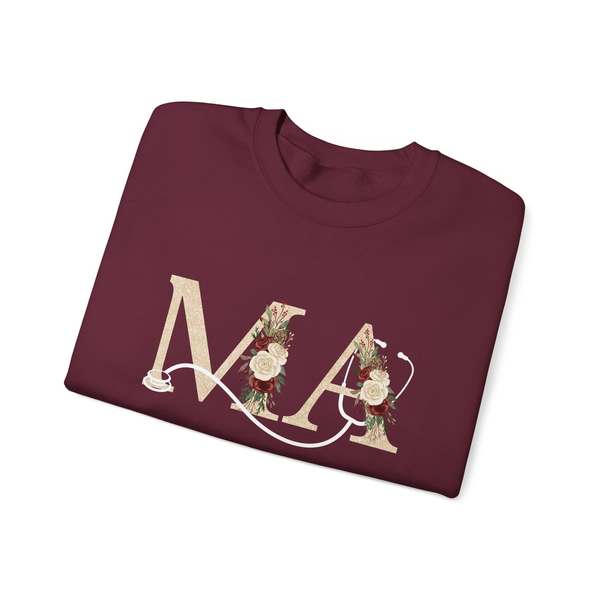Medical Assistant Floral Initials Crewneck Sweatshirt — Monogram 'MA' Floral Design