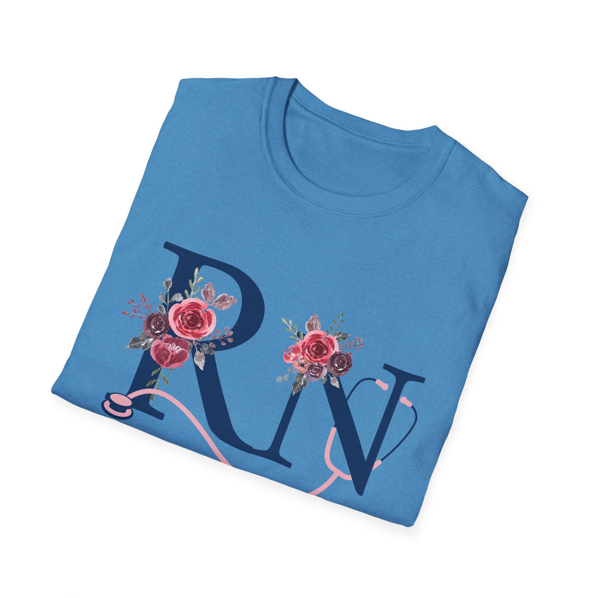 Registered Nurse Monogram Floral T-Shirt — Elegant Rose Initial RN