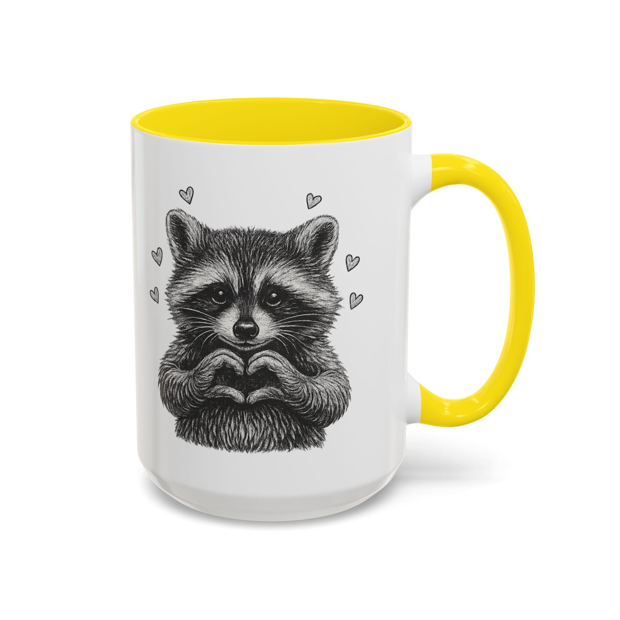 Raccoon Heart Coffee Mug — Cute Woodland Animal Accent Mug (11/15oz)