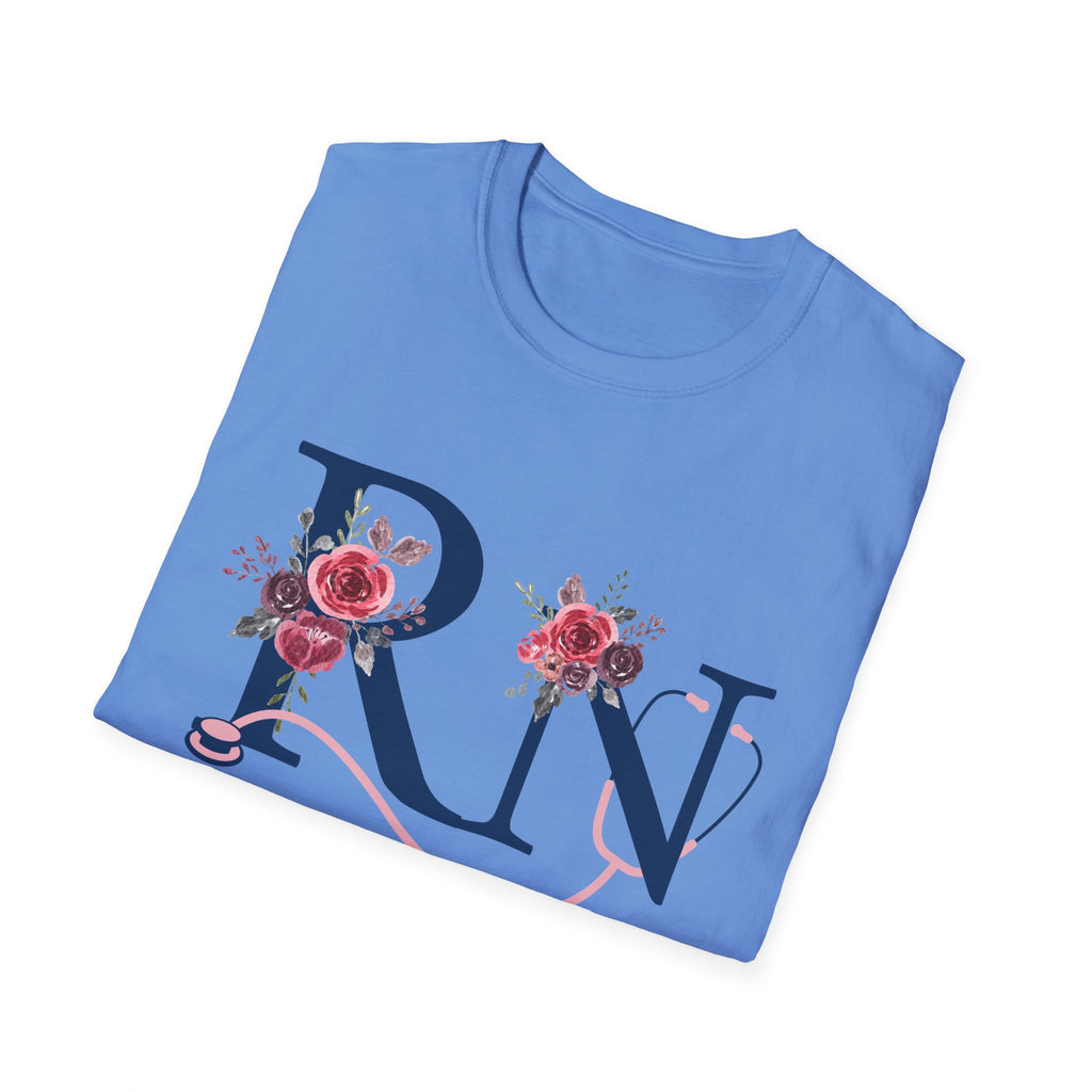 Registered Nurse Monogram Floral T-Shirt — Elegant Rose Initial RN