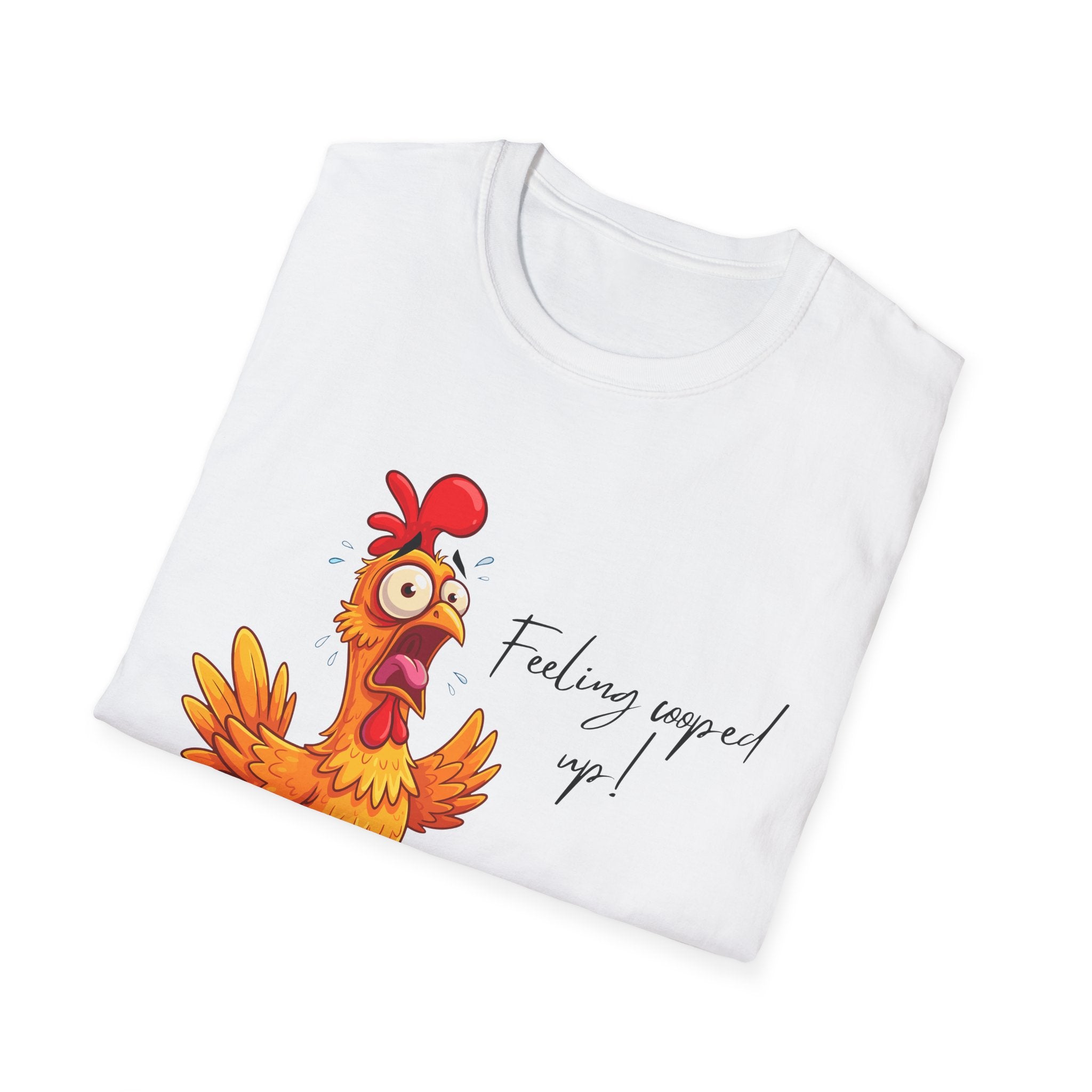 Chicken Cartoon T-Shirt — "Feeling cooped up?" Funny Farm Animal Tee