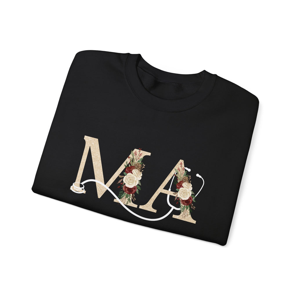 Medical Assistant Floral Initials Crewneck Sweatshirt — Monogram 'MA' Floral Design
