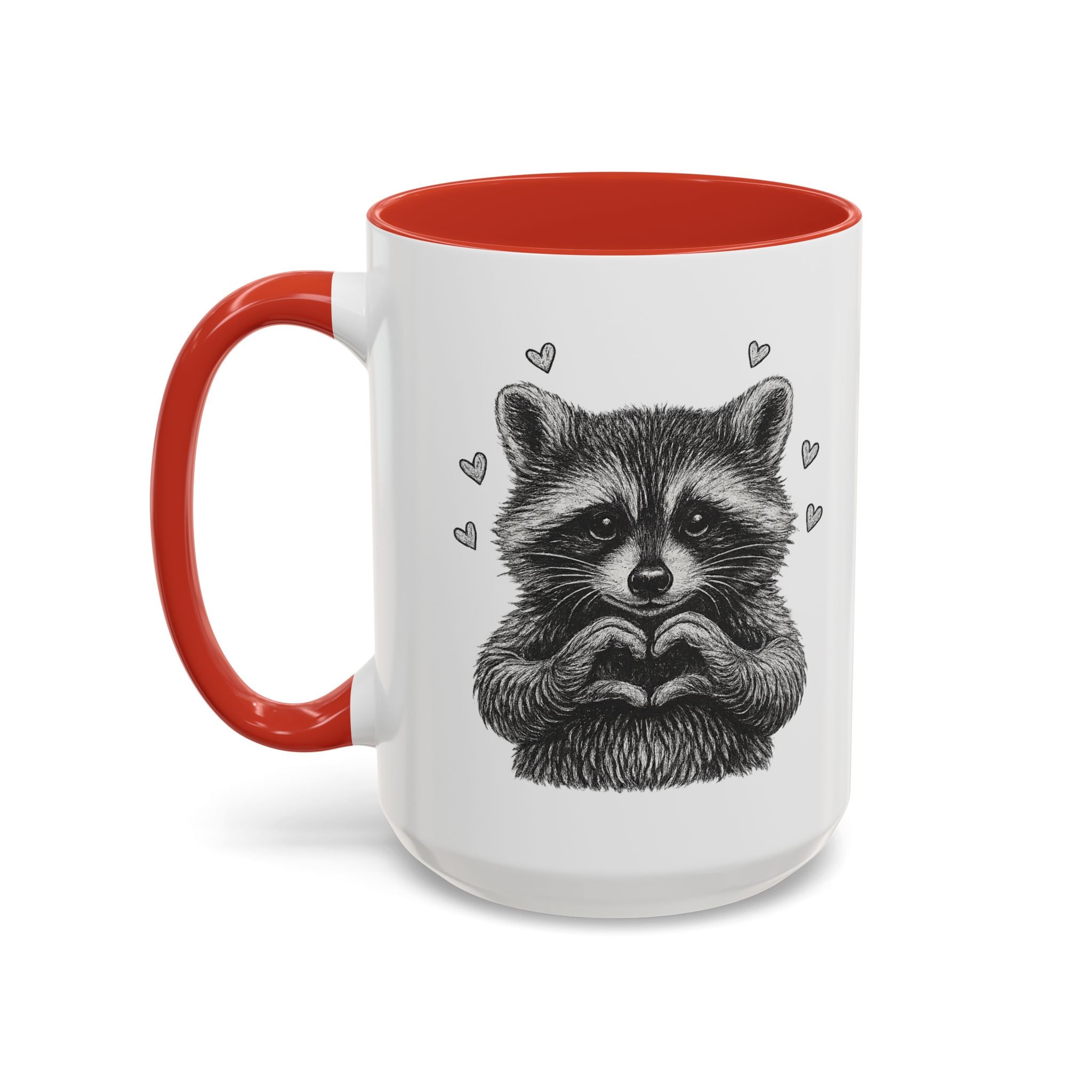 Raccoon Heart Coffee Mug — Cute Woodland Animal Accent Mug (11/15oz)