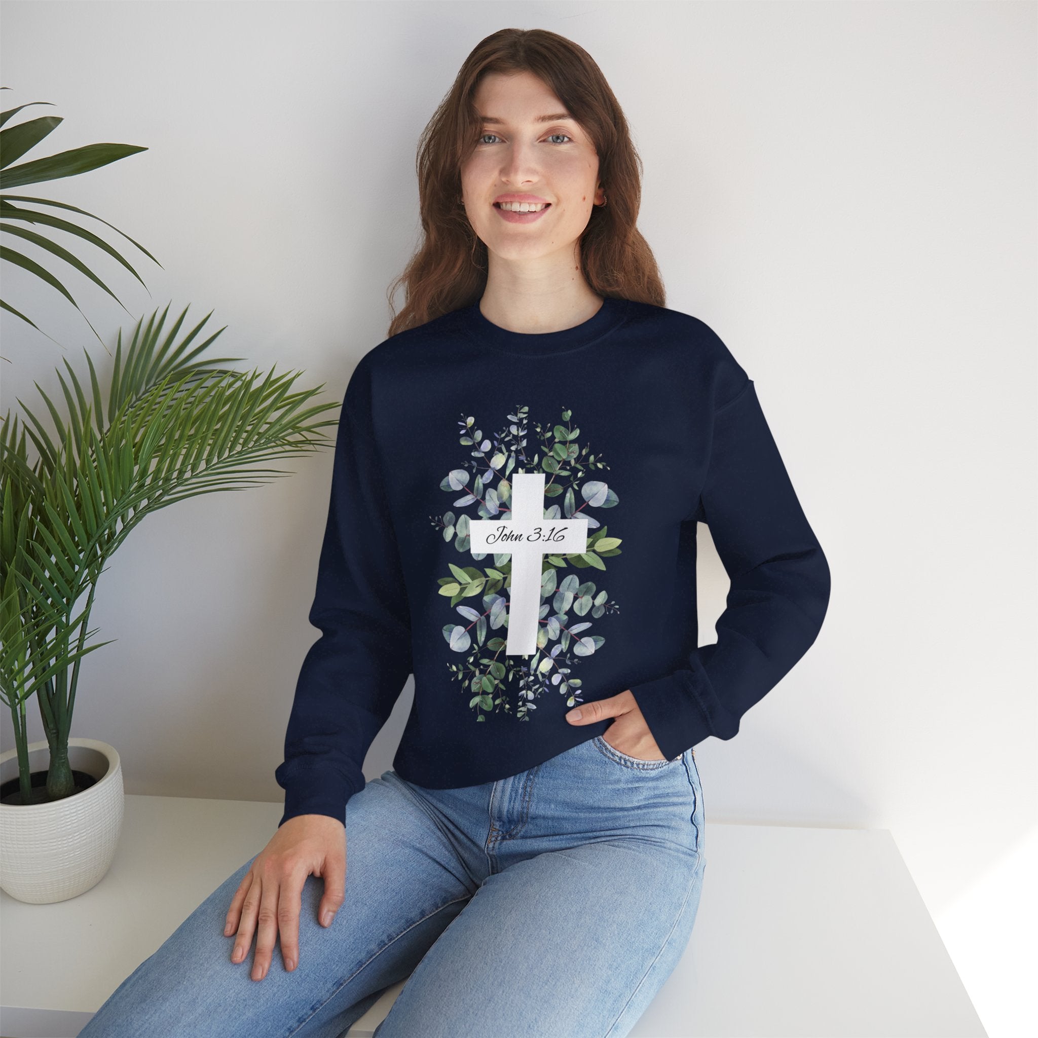 Floral Cross Sweatshirt — John 3:16 Christian Crewneck