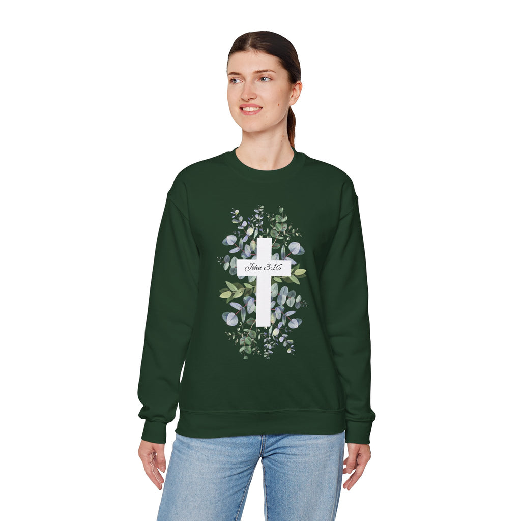 Floral Cross Sweatshirt — John 3:16 Christian Crewneck
