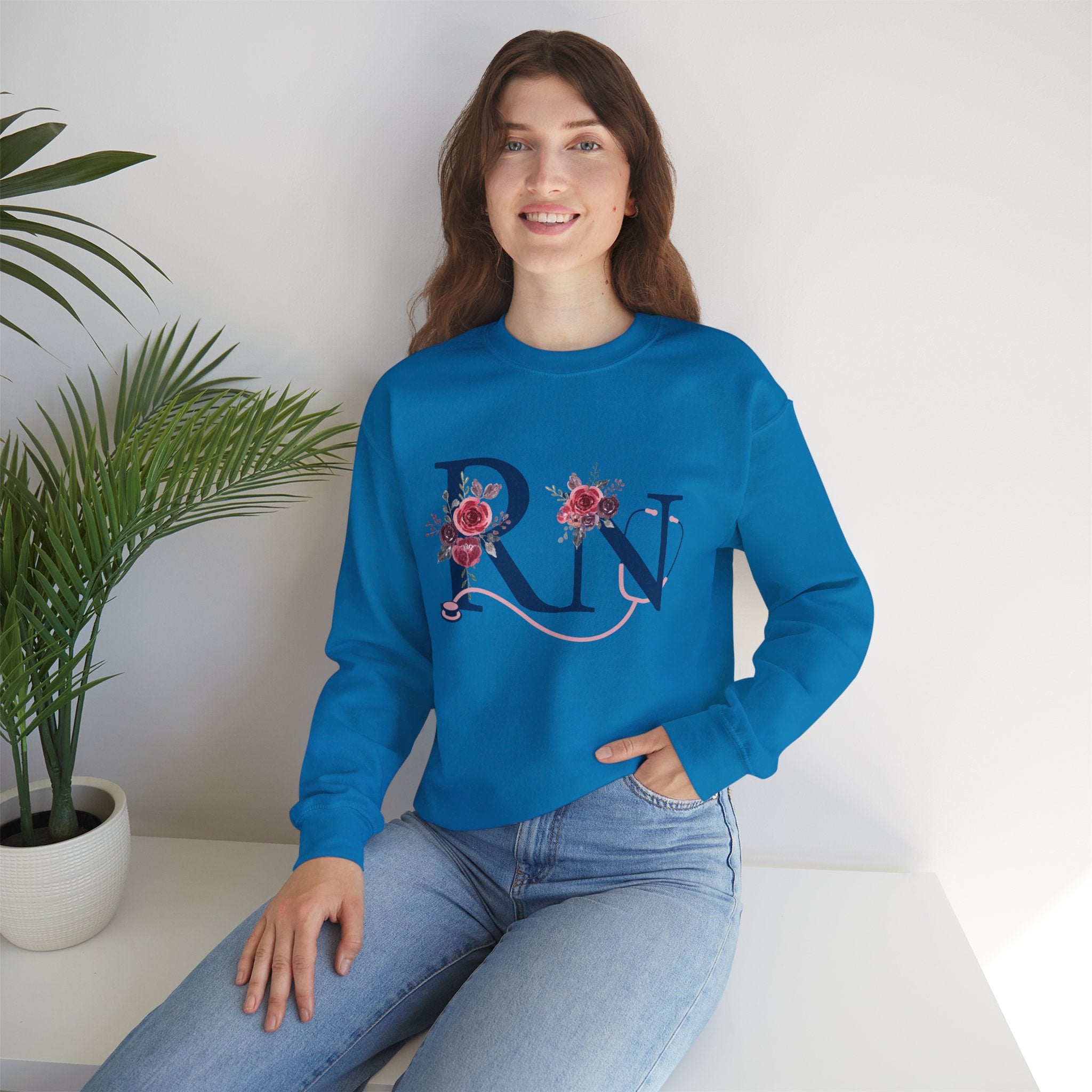 Registered Nurse Crewneck Sweatshirt — Floral R N Monogram Pullover