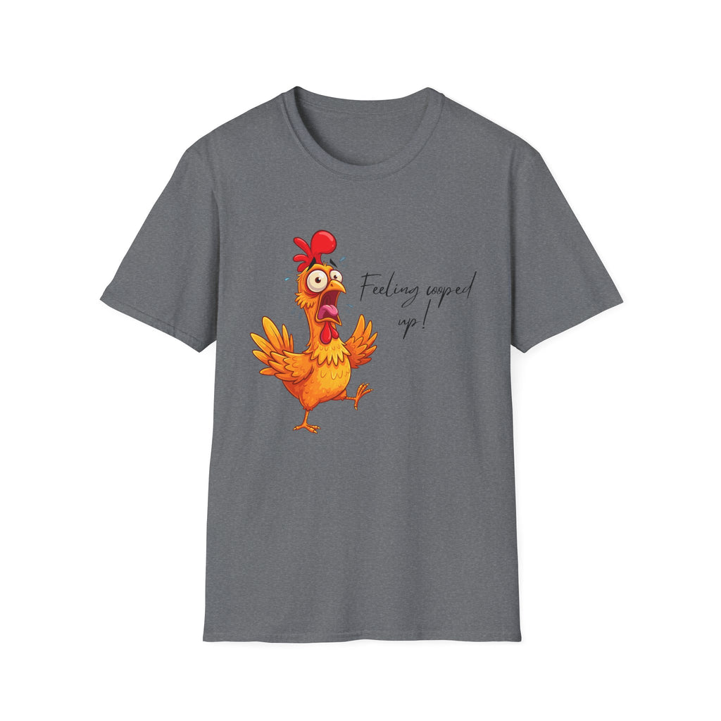 Chicken Cartoon T-Shirt — "Feeling cooped up?" Funny Farm Animal Tee