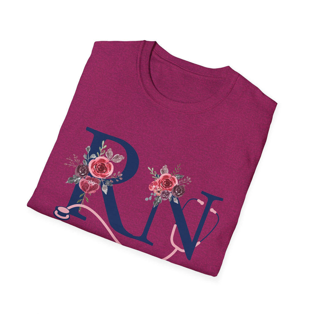 Registered Nurse Monogram Floral T-Shirt — Elegant Rose Initial RN