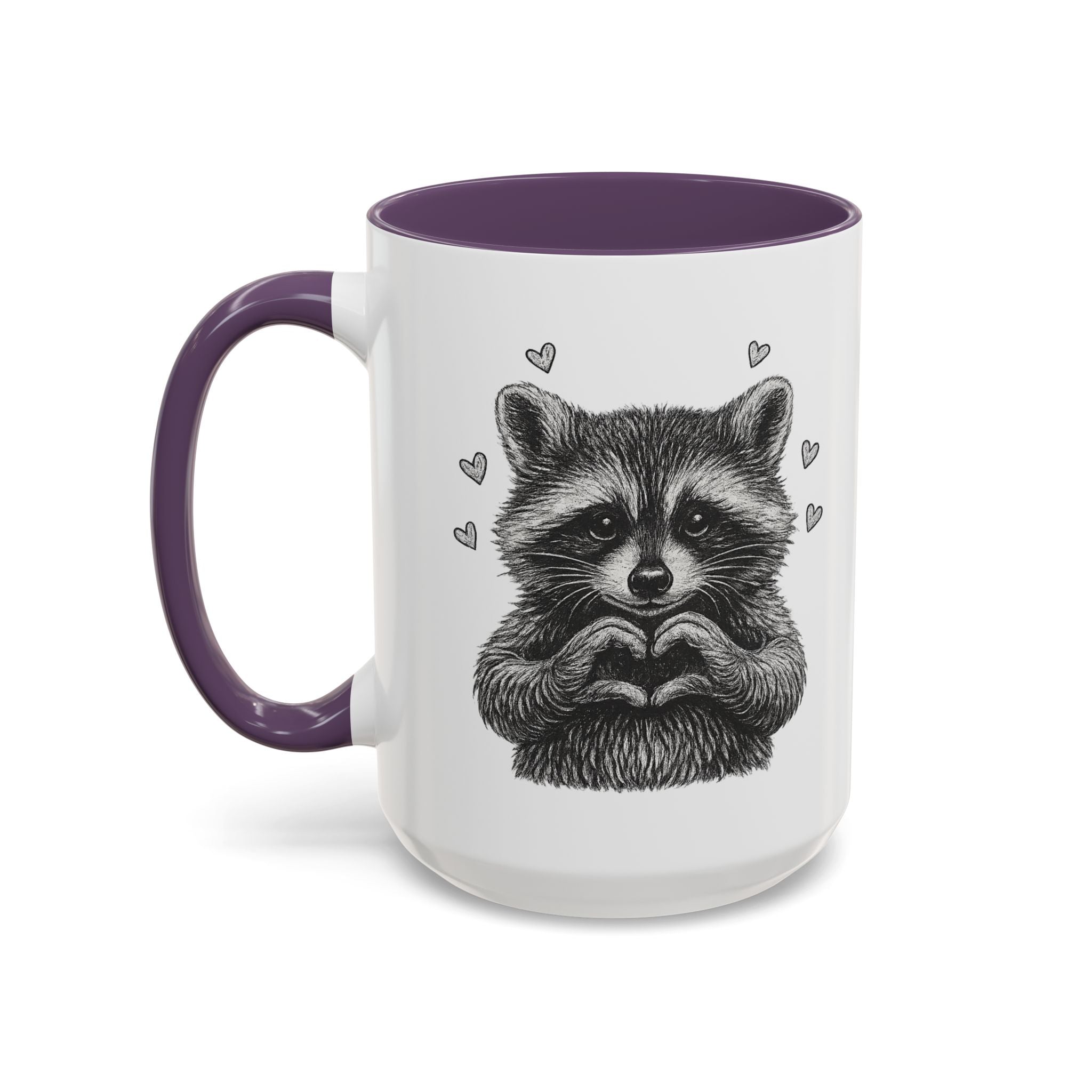 Raccoon Heart Coffee Mug — Cute Woodland Animal Accent Mug (11/15oz)