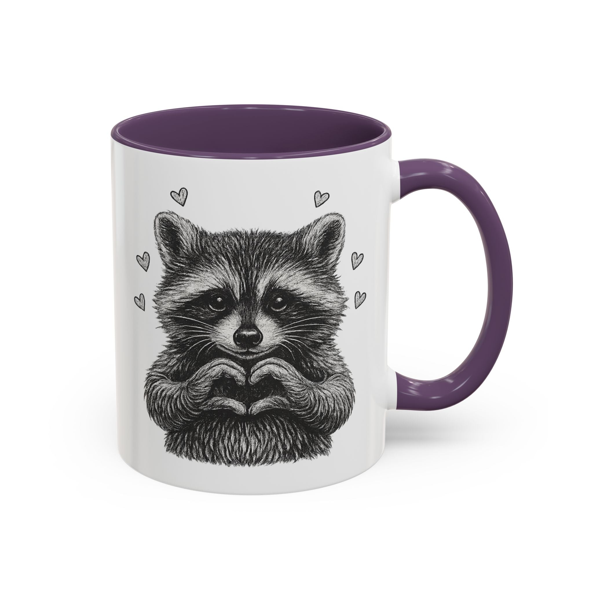 Raccoon Heart Coffee Mug — Cute Woodland Animal Accent Mug (11/15oz)
