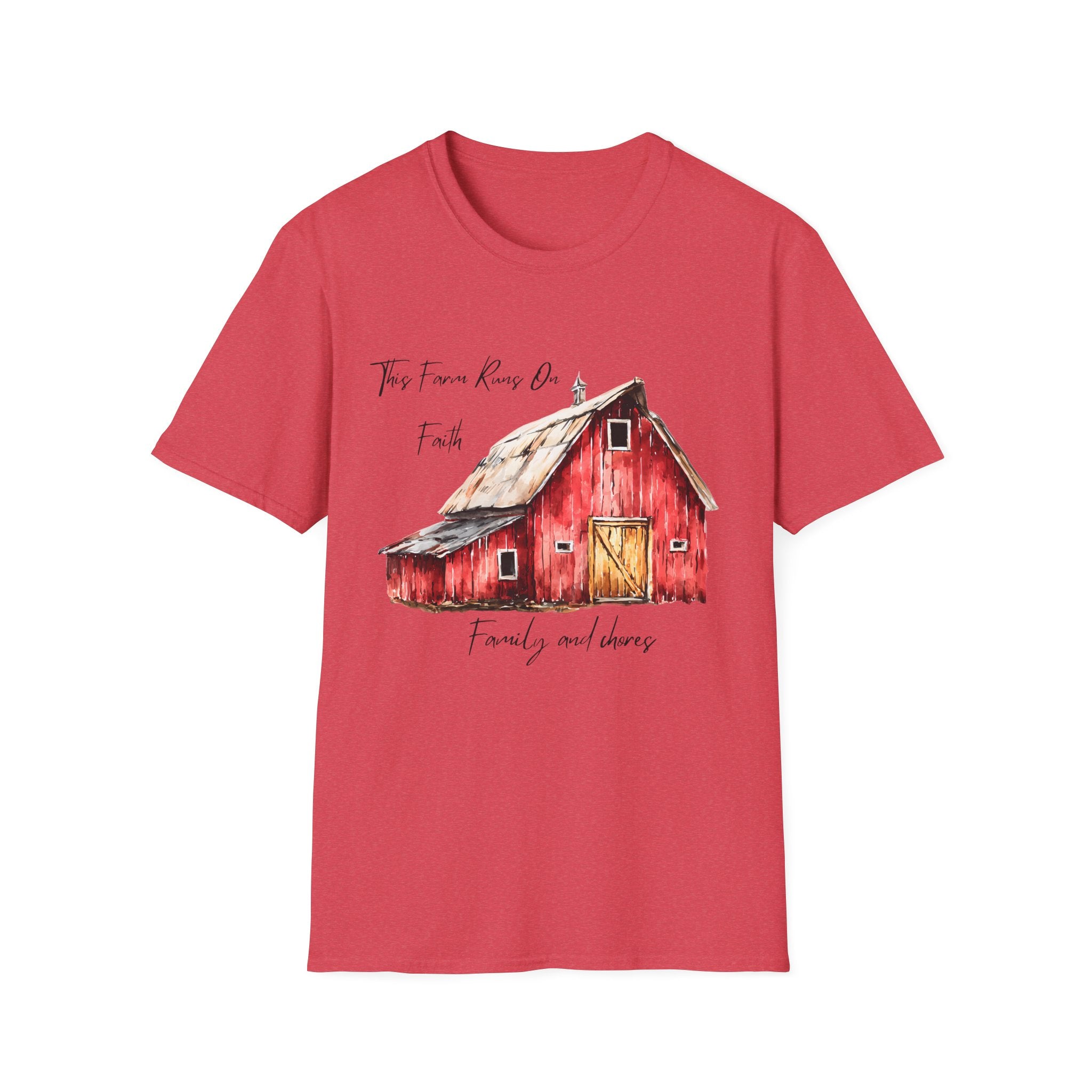 Barn Farm T-Shirt — 'Farm runs on Faith, Family, and chores! Rustic Family Farm Tee