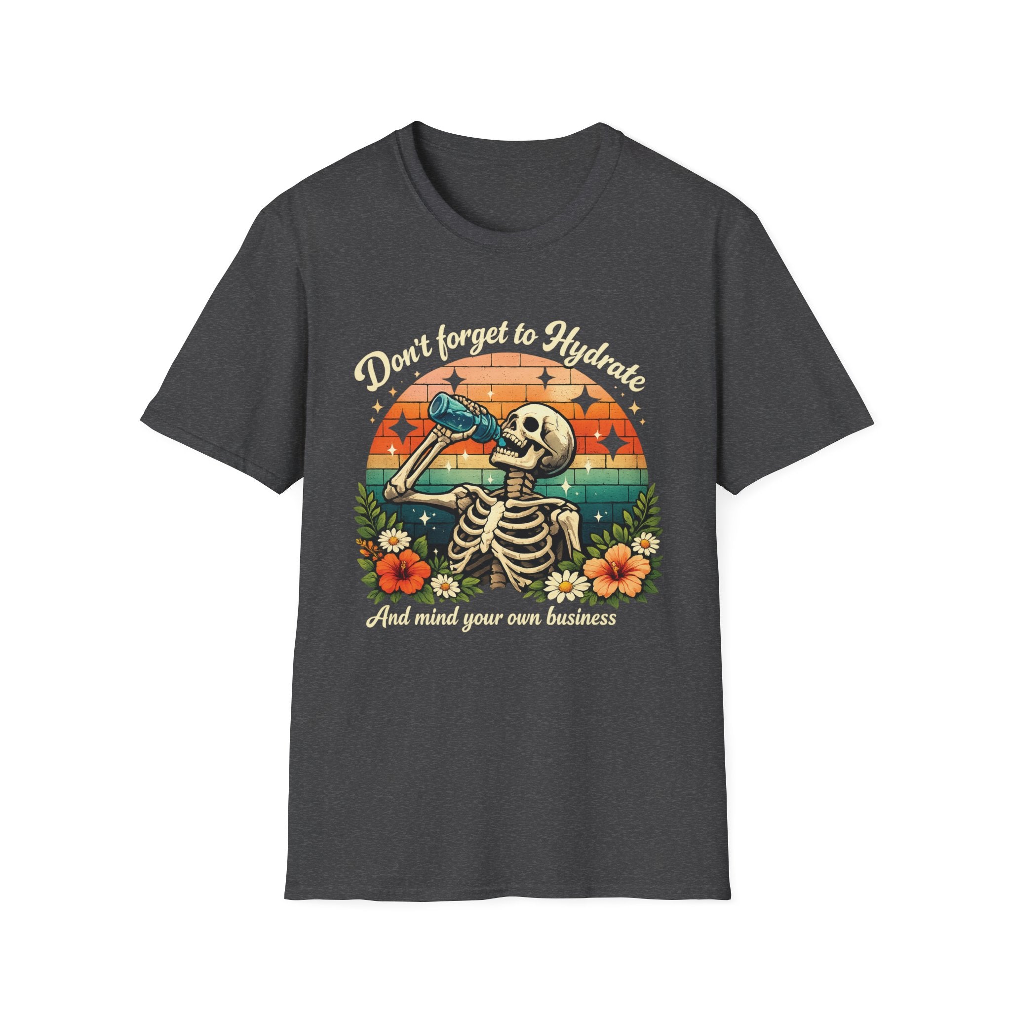 Skeleton Sunset Tee — Retro Skull Drinking Graphic T-Shirt