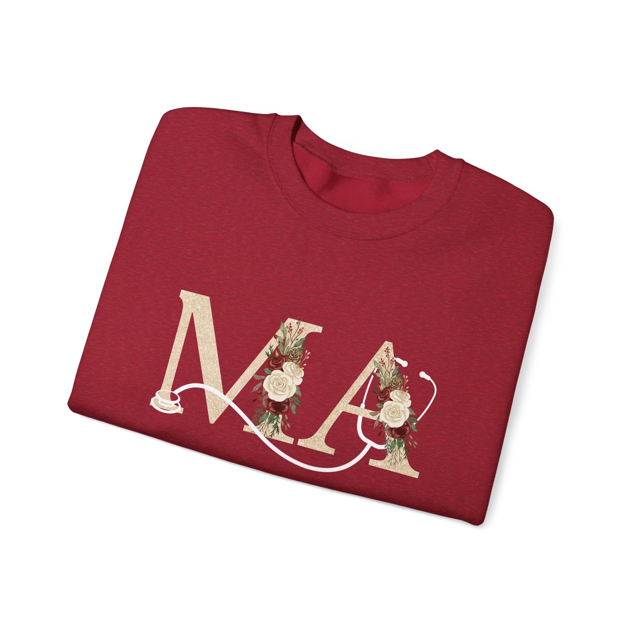 Medical Assistant Floral Initials Crewneck Sweatshirt — Monogram 'MA' Floral Design