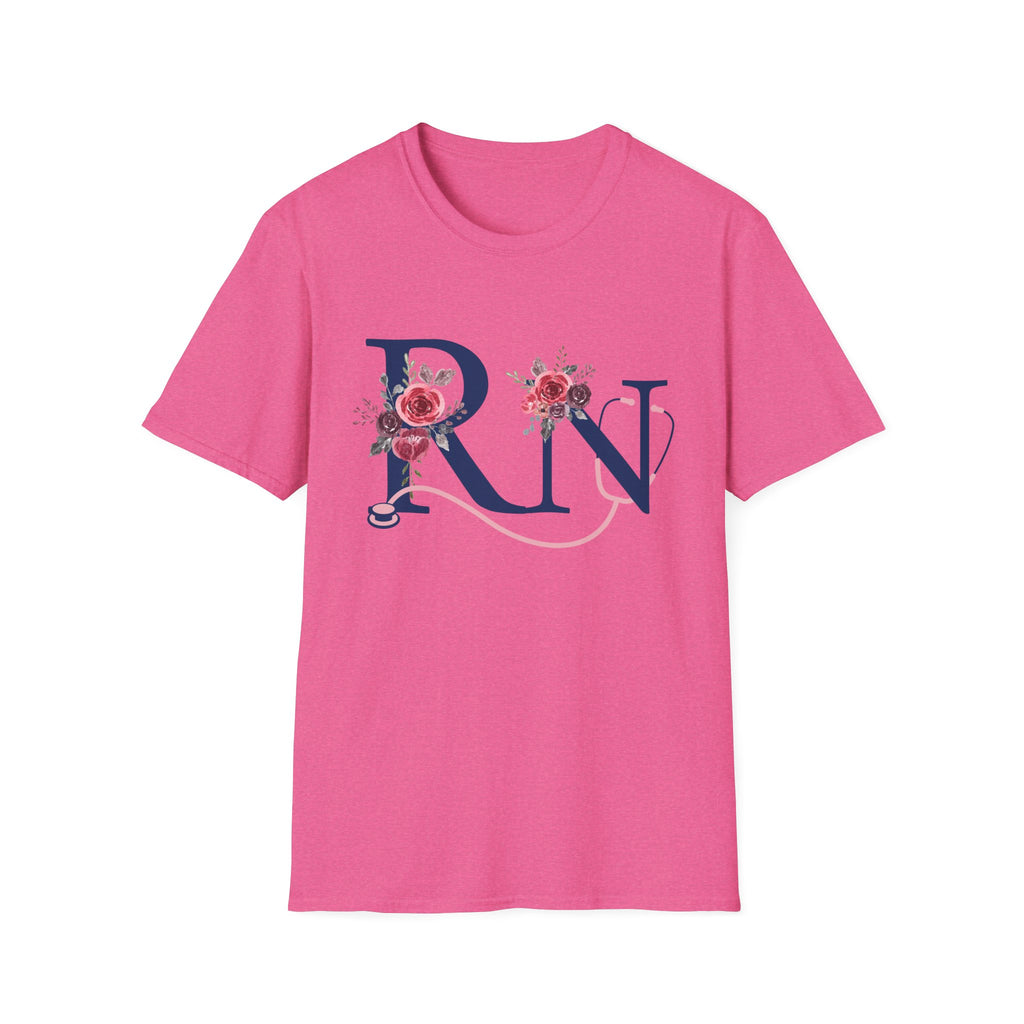 Registered Nurse Monogram Floral T-Shirt — Elegant Rose Initial RN