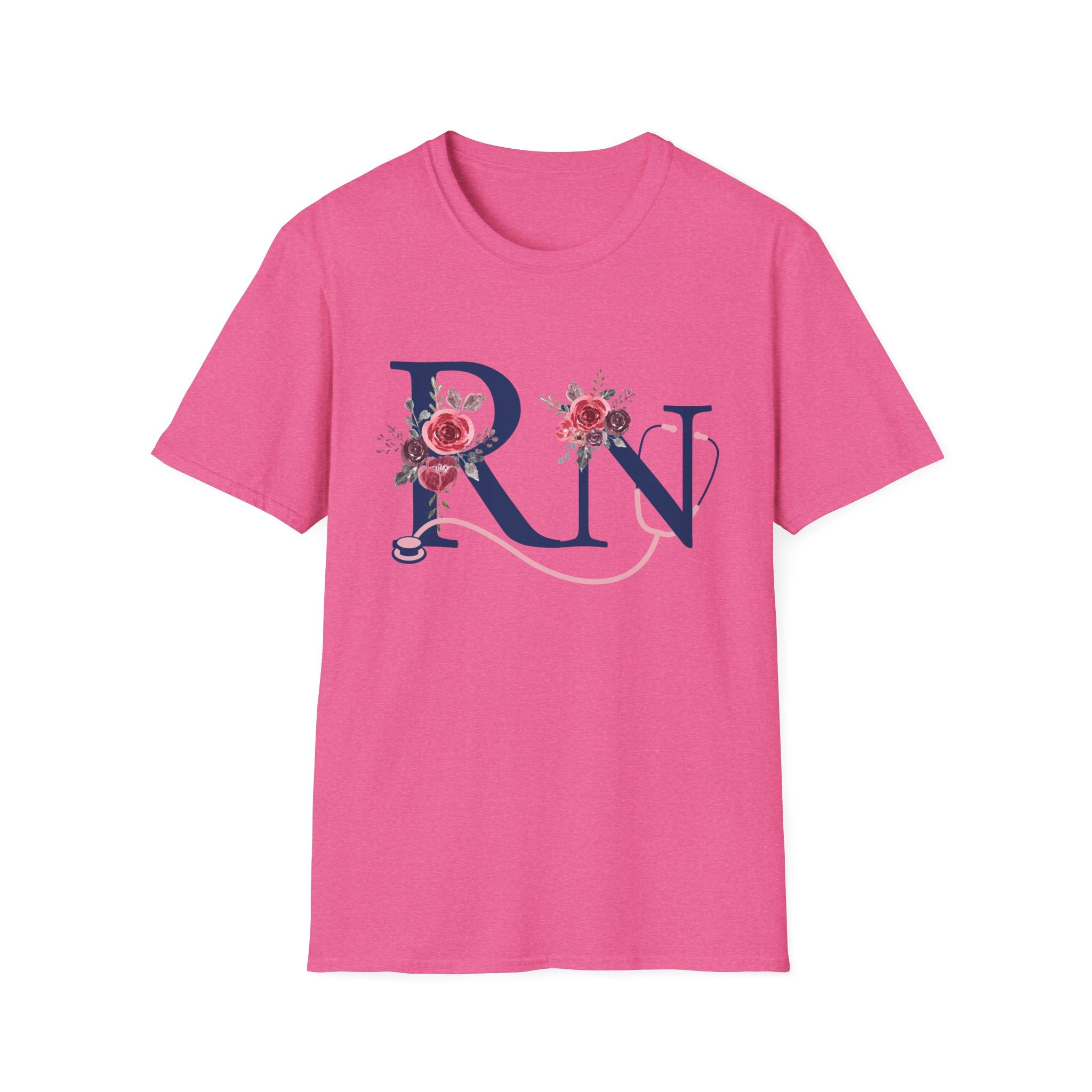 Registered Nurse Monogram Floral T-Shirt — Elegant Rose Initial RN