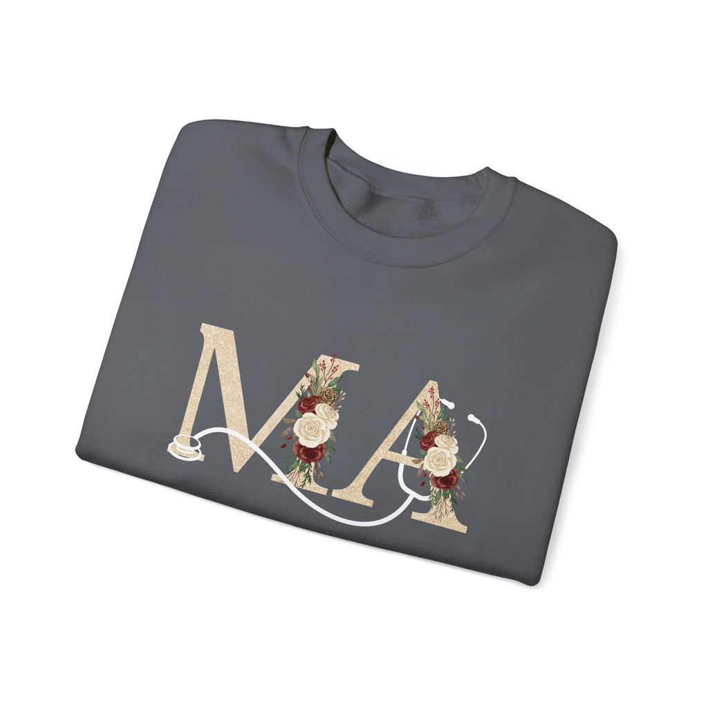 Medical Assistant Floral Initials Crewneck Sweatshirt — Monogram 'MA' Floral Design