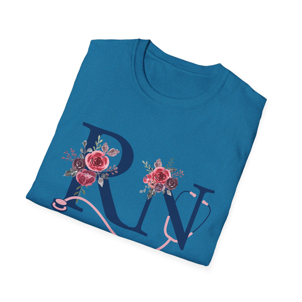 Registered Nurse Monogram Floral T-Shirt — Elegant Rose Initial RN