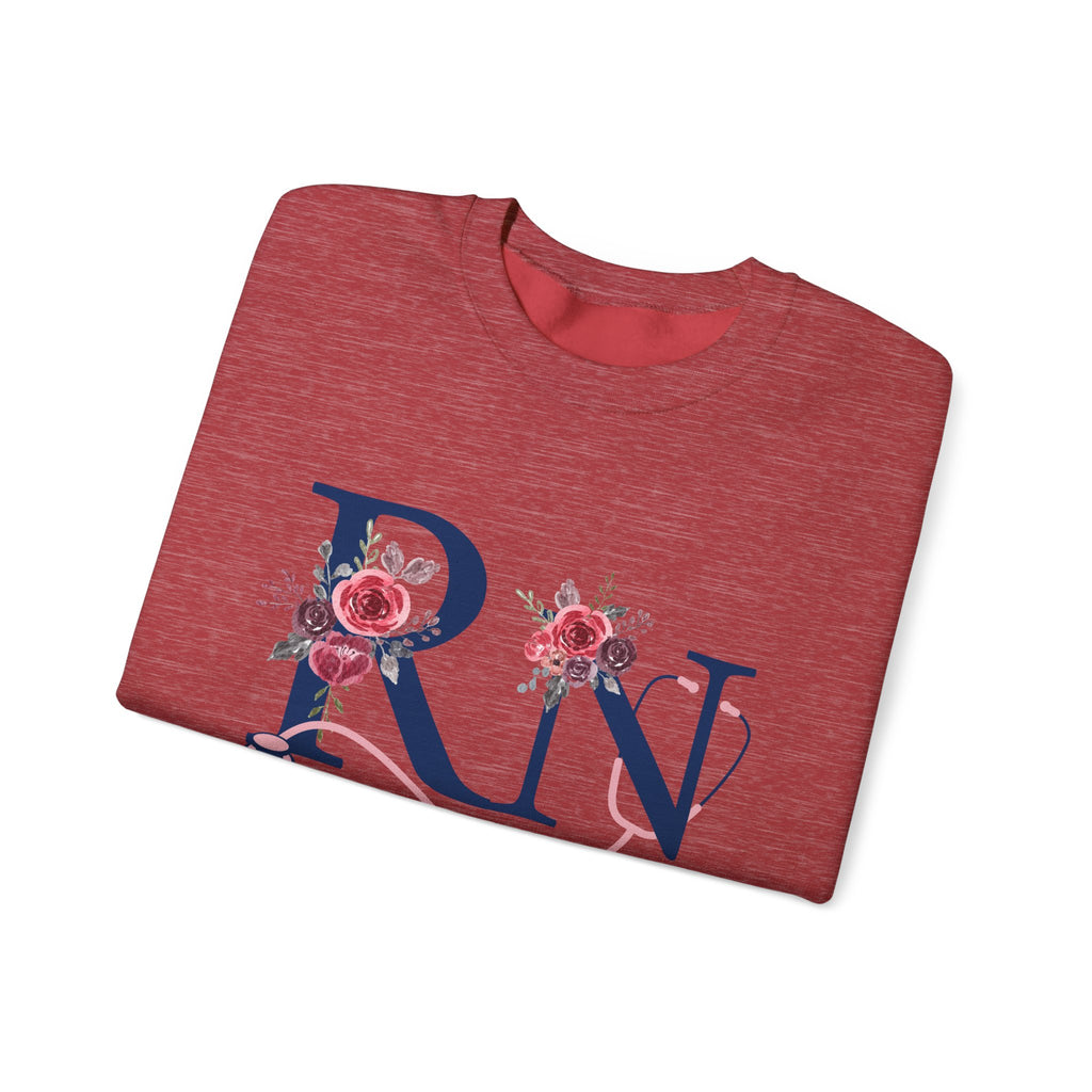 Registered Nurse Crewneck Sweatshirt — Floral R N Monogram Pullover