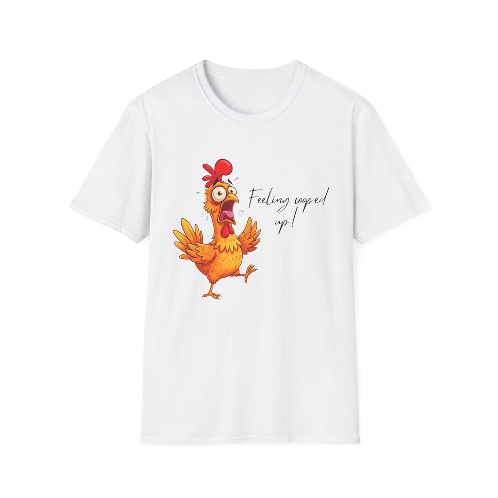 Chicken Cartoon T-Shirt — "Feeling cooped up?" Funny Farm Animal Tee