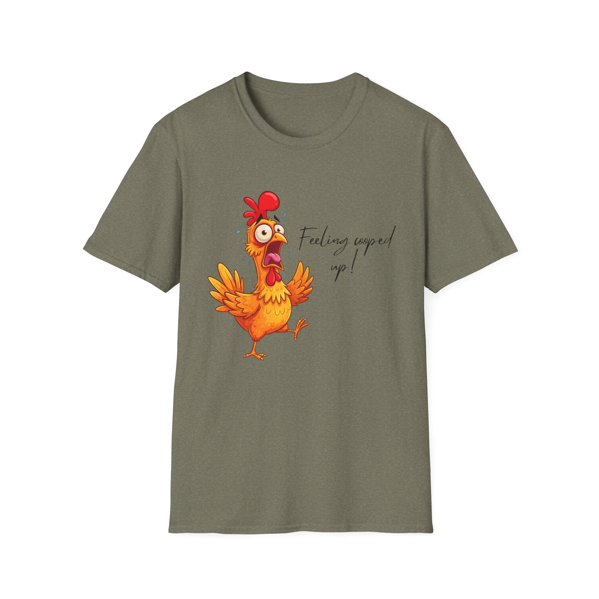 Chicken Cartoon T-Shirt — "Feeling cooped up?" Funny Farm Animal Tee