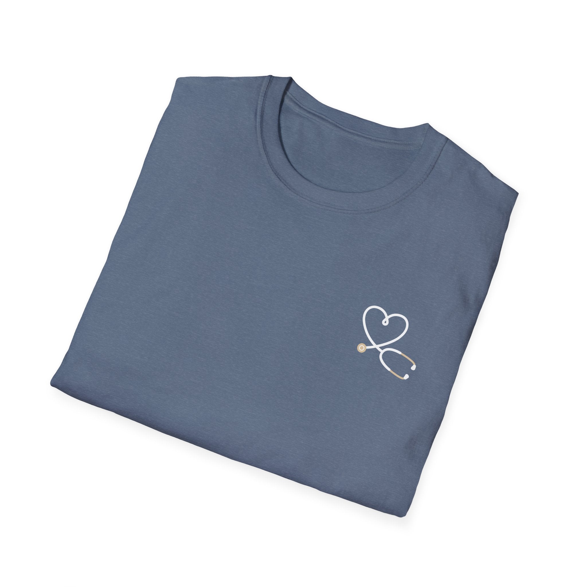 Medical assistant T-Shirt - dark- back print— Heart Stethoscope Chest Accent