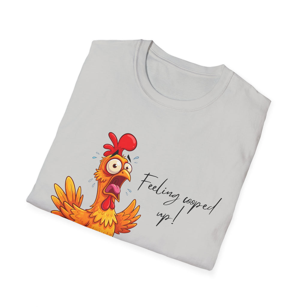 Chicken Cartoon T-Shirt — "Feeling cooped up?" Funny Farm Animal Tee