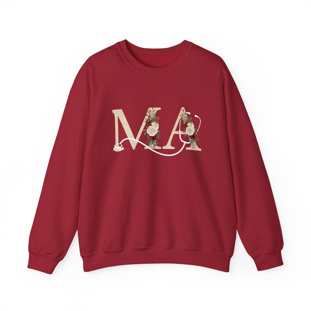 Medical Assistant Floral Initials Crewneck Sweatshirt — Monogram 'MA' Floral Design