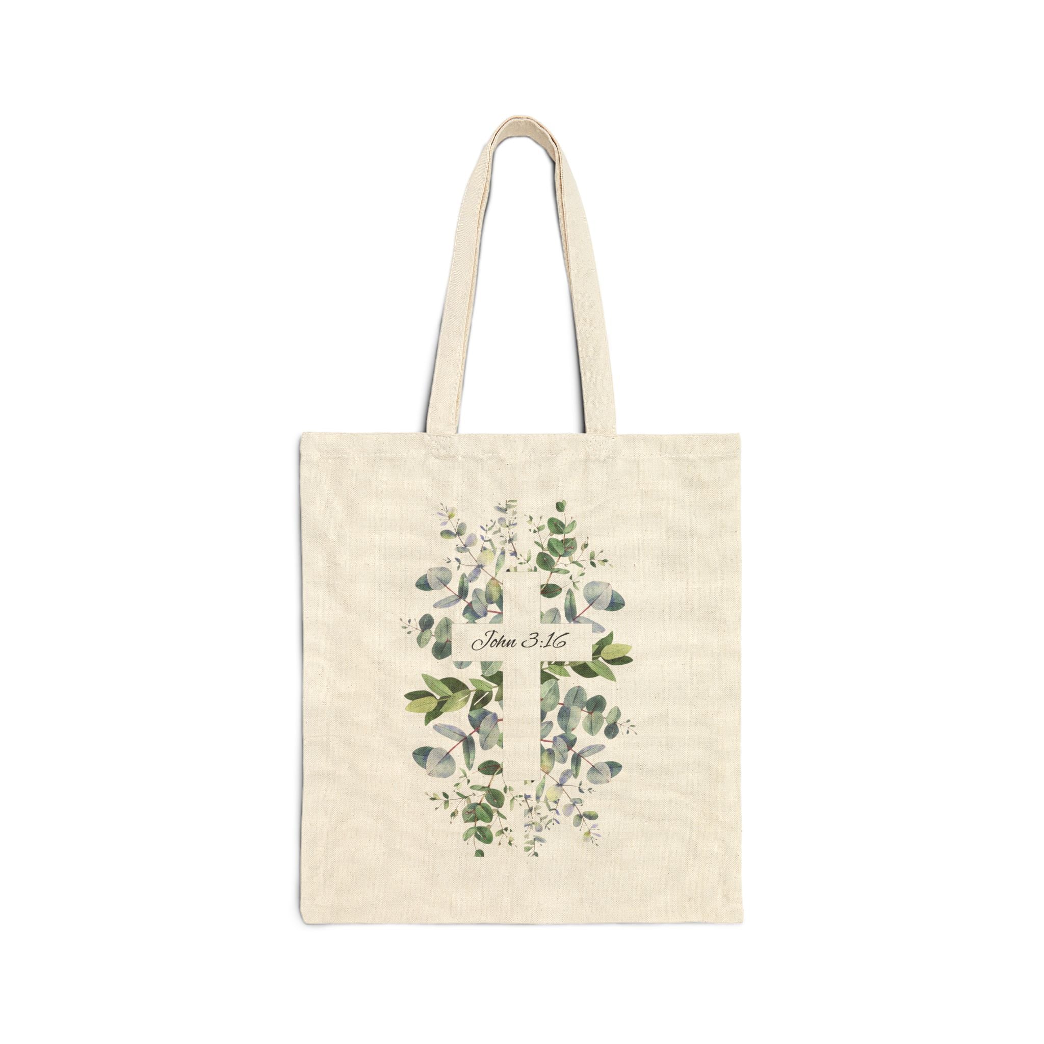 Floral Cross Tote Bag – John 3:16 Scripture Canvas Tote