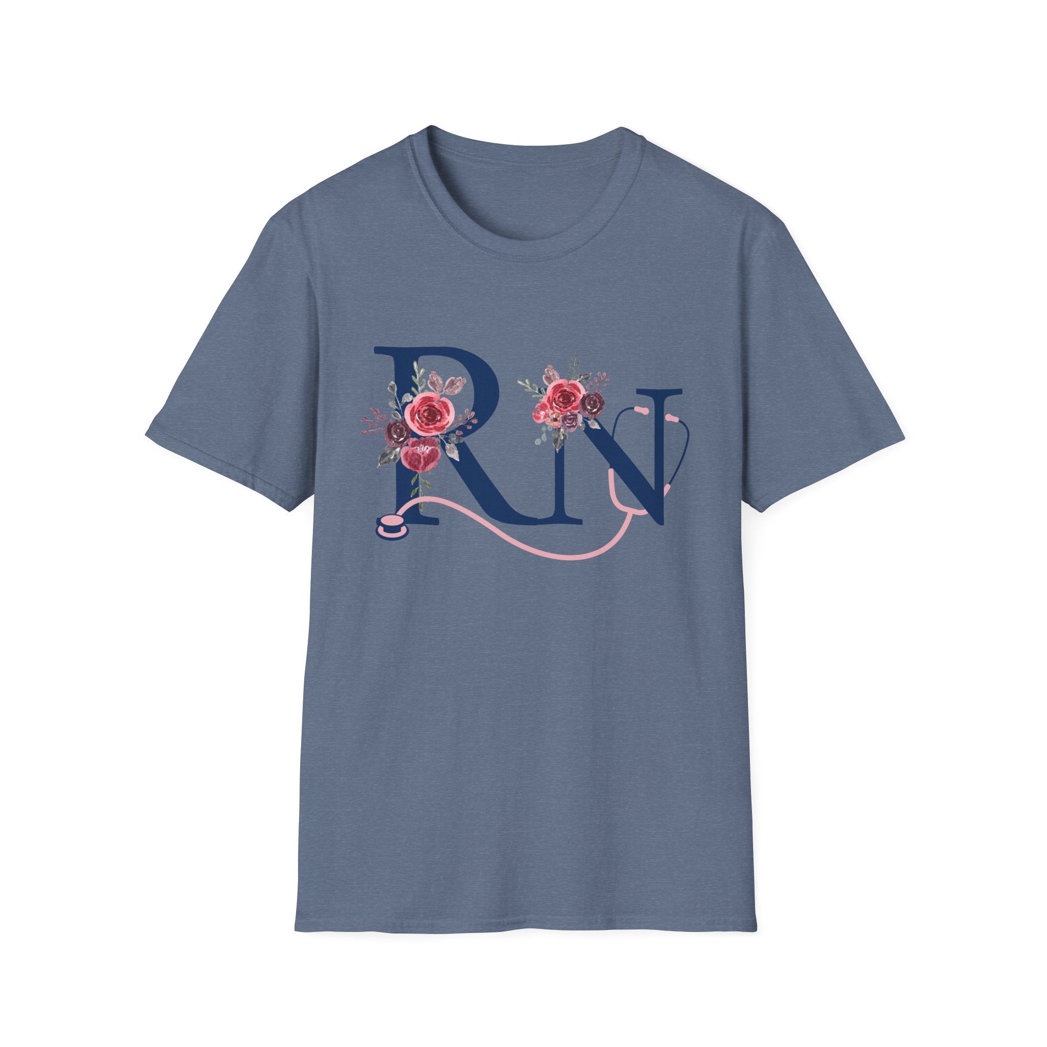 Registered Nurse Monogram Floral T-Shirt — Elegant Rose Initial RN