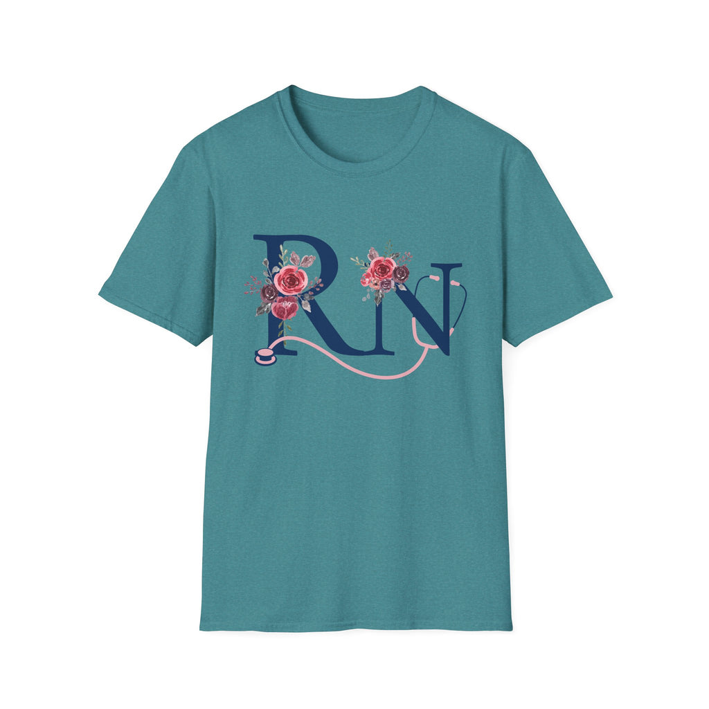Registered Nurse Monogram Floral T-Shirt — Elegant Rose Initial RN