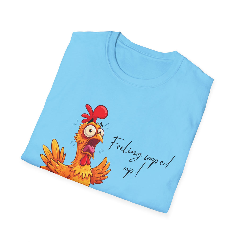 Chicken Cartoon T-Shirt — "Feeling cooped up?" Funny Farm Animal Tee