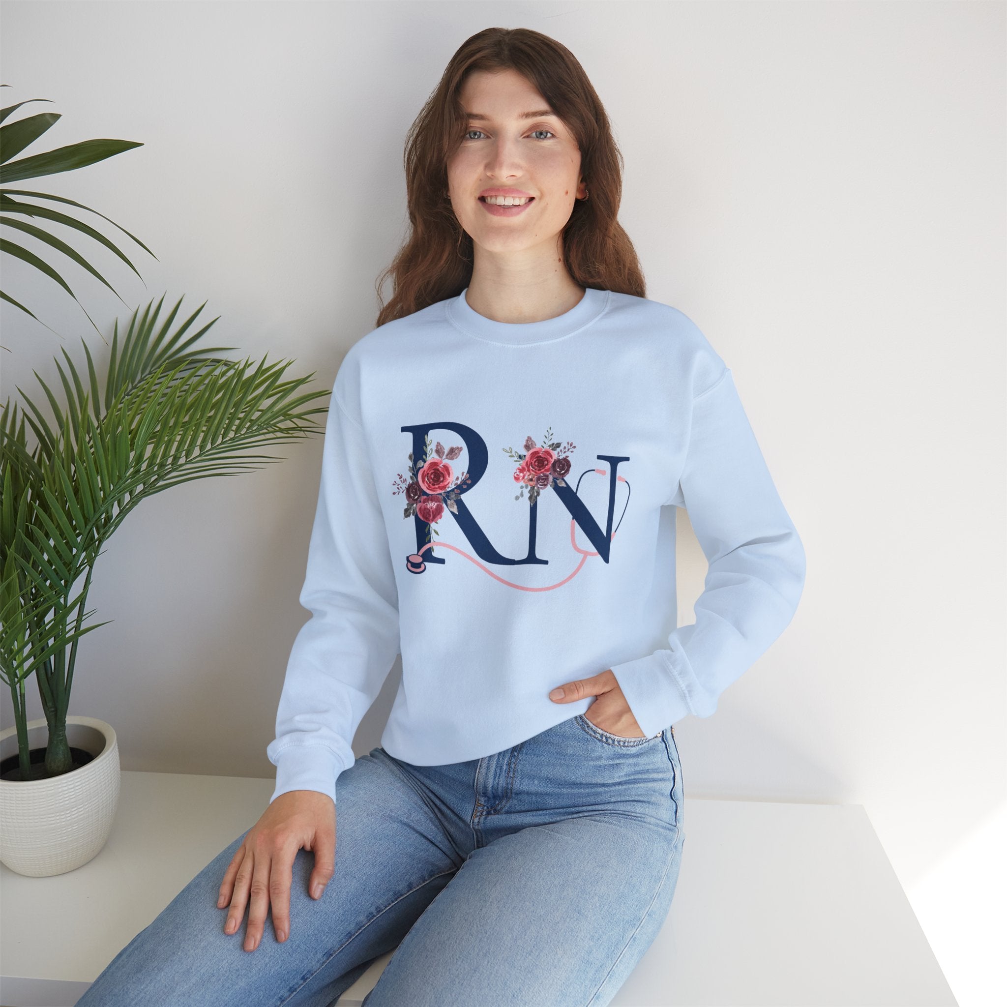 Registered Nurse Crewneck Sweatshirt — Floral R N Monogram Pullover