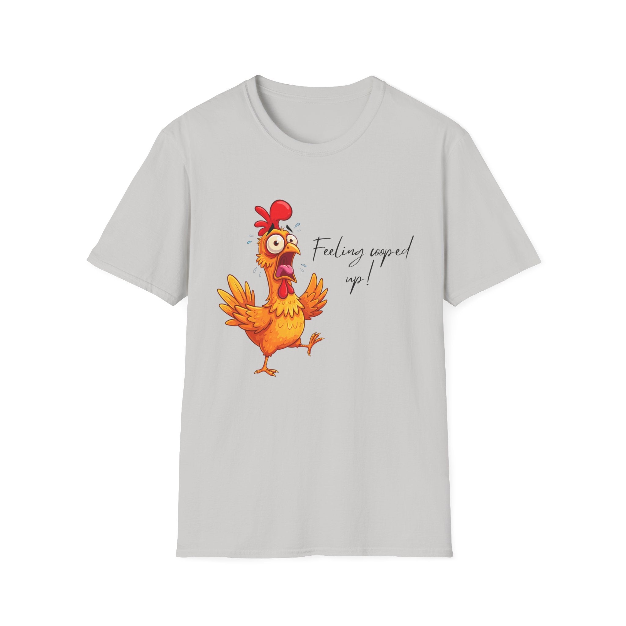 Chicken Cartoon T-Shirt — "Feeling cooped up?" Funny Farm Animal Tee