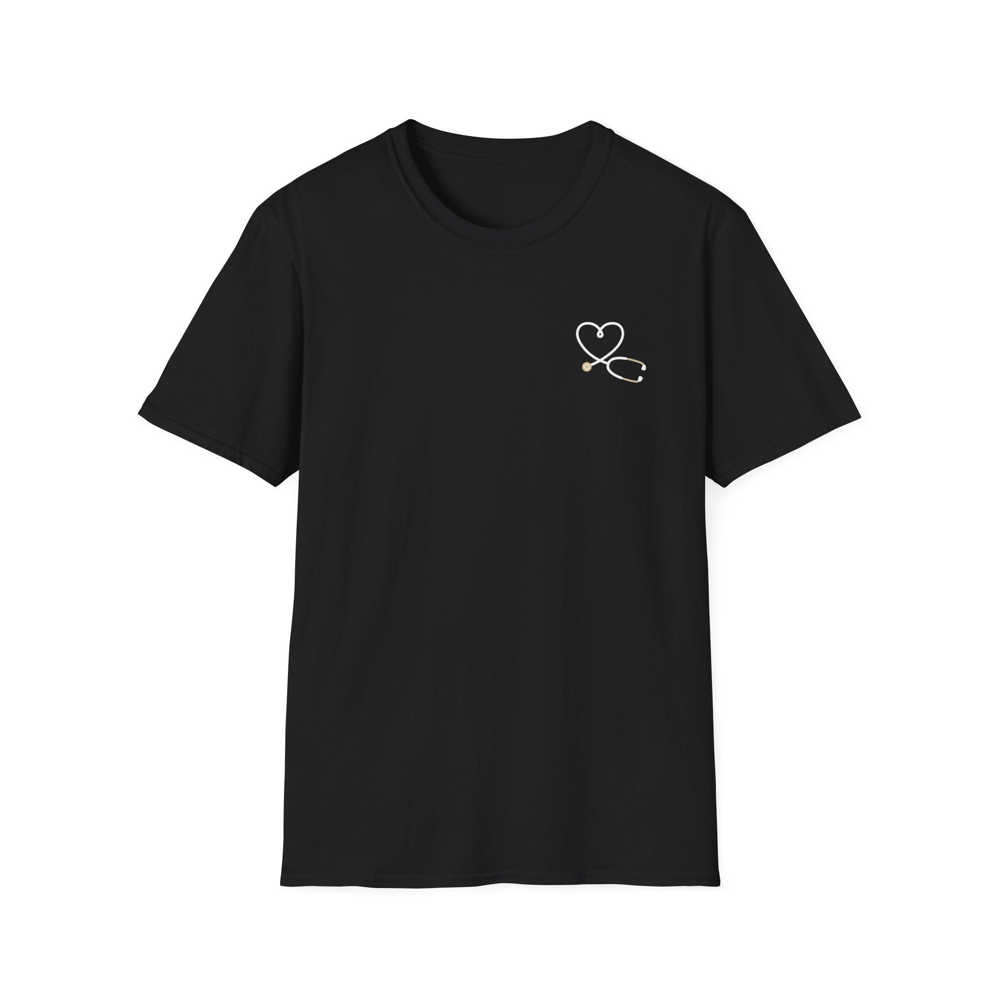 Medical assistant T-Shirt - dark- back print— Heart Stethoscope Chest Accent