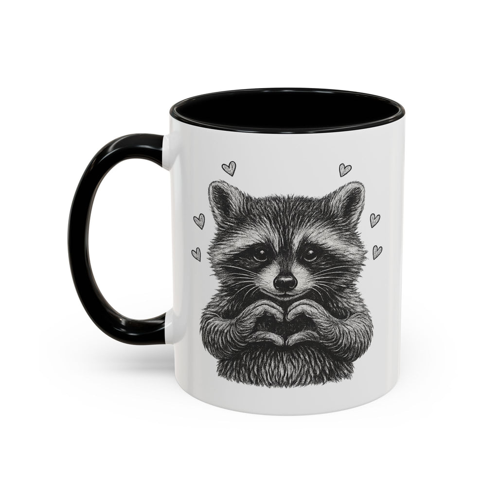 Raccoon Heart Coffee Mug — Cute Woodland Animal Accent Mug (11/15oz)