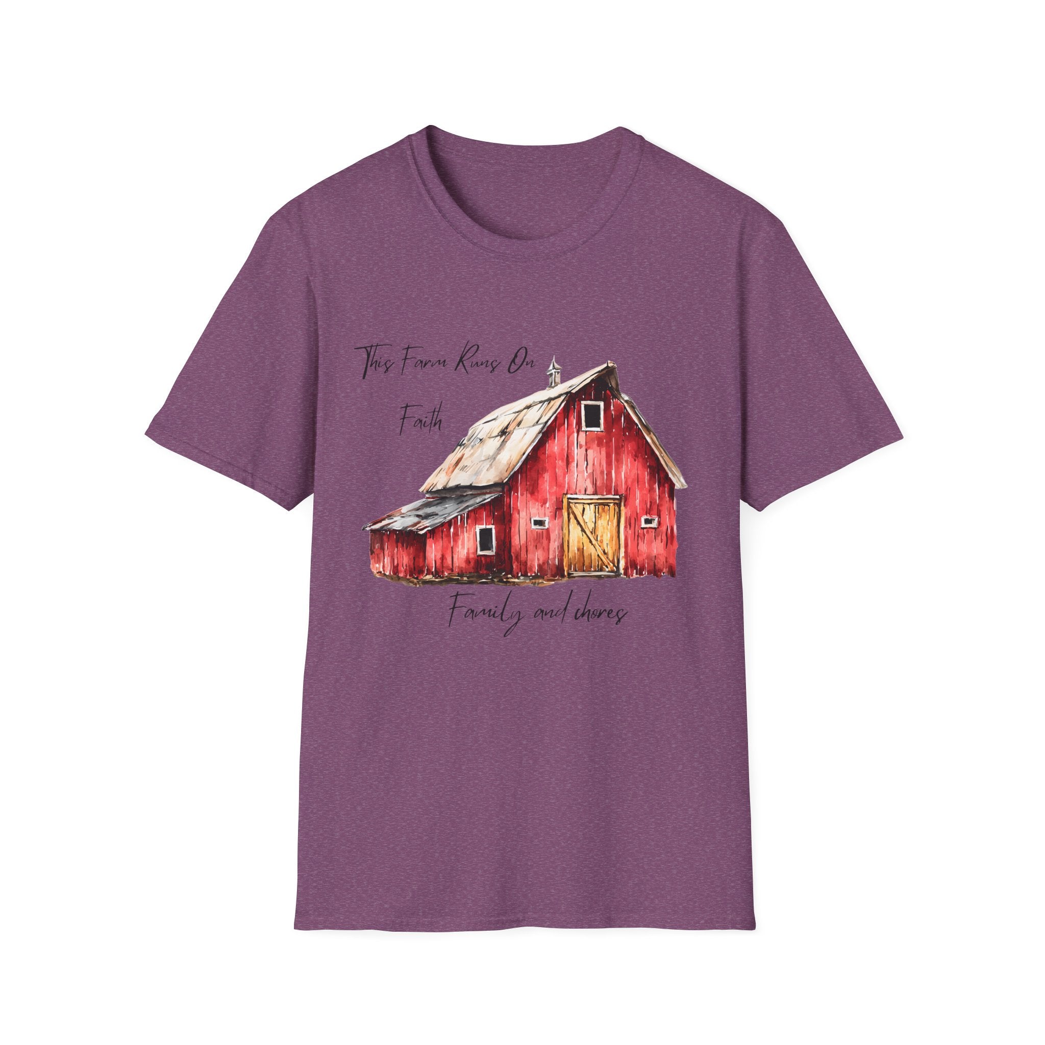 Barn Farm T-Shirt — 'Farm runs on Faith, Family, and chores! Rustic Family Farm Tee