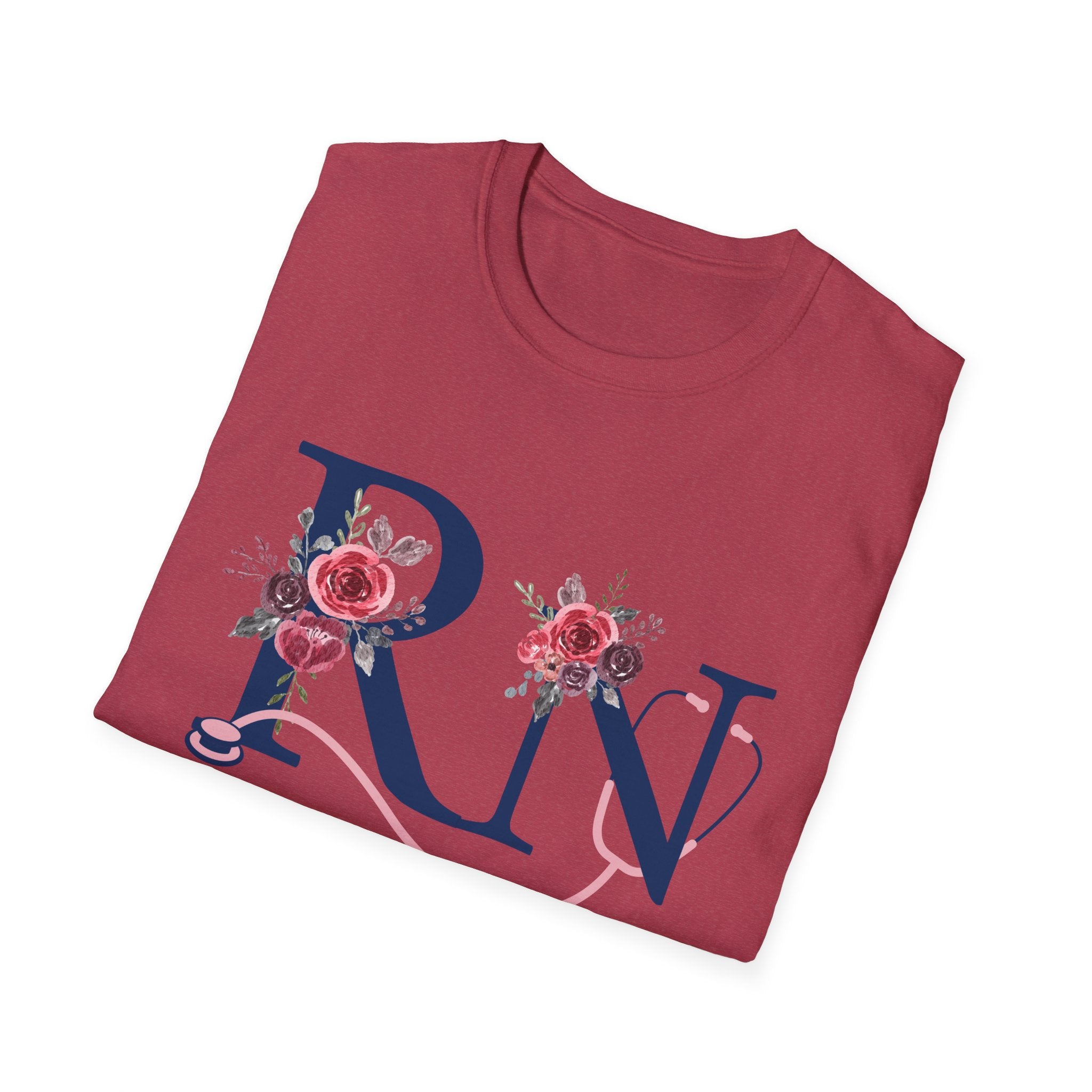 Registered Nurse Monogram Floral T-Shirt — Elegant Rose Initial RN