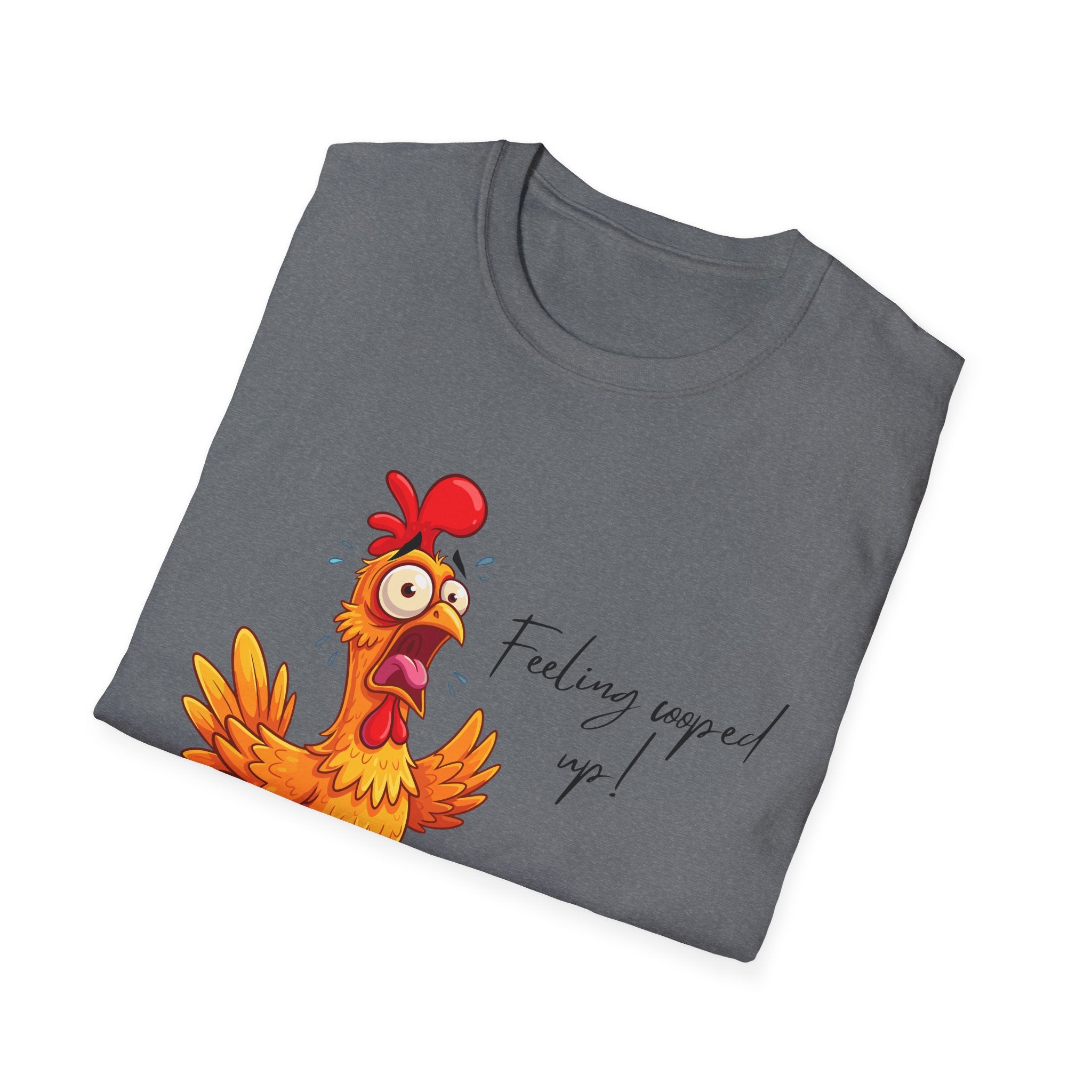 Chicken Cartoon T-Shirt — "Feeling cooped up?" Funny Farm Animal Tee