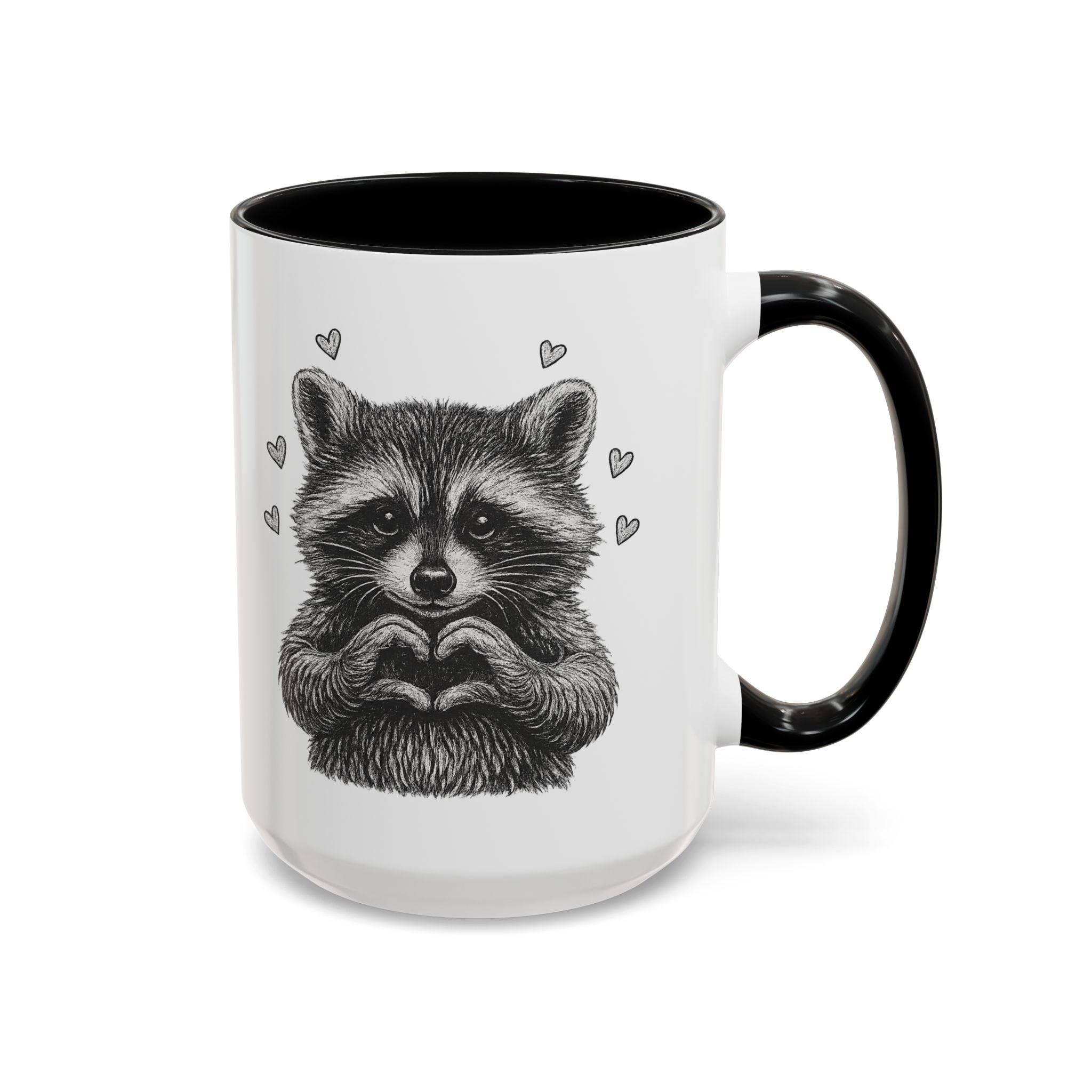 Raccoon Heart Coffee Mug — Cute Woodland Animal Accent Mug (11/15oz)