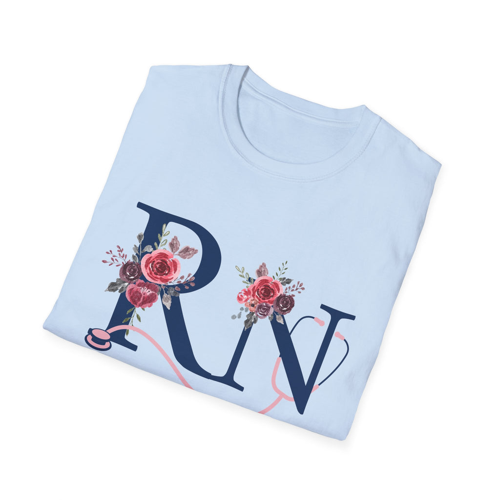 Registered Nurse Monogram Floral T-Shirt — Elegant Rose Initial RN