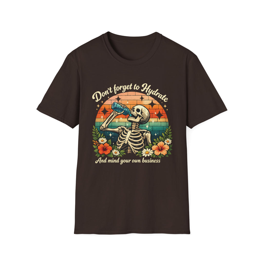 Skeleton Sunset Tee — Retro Skull Drinking Graphic T-Shirt
