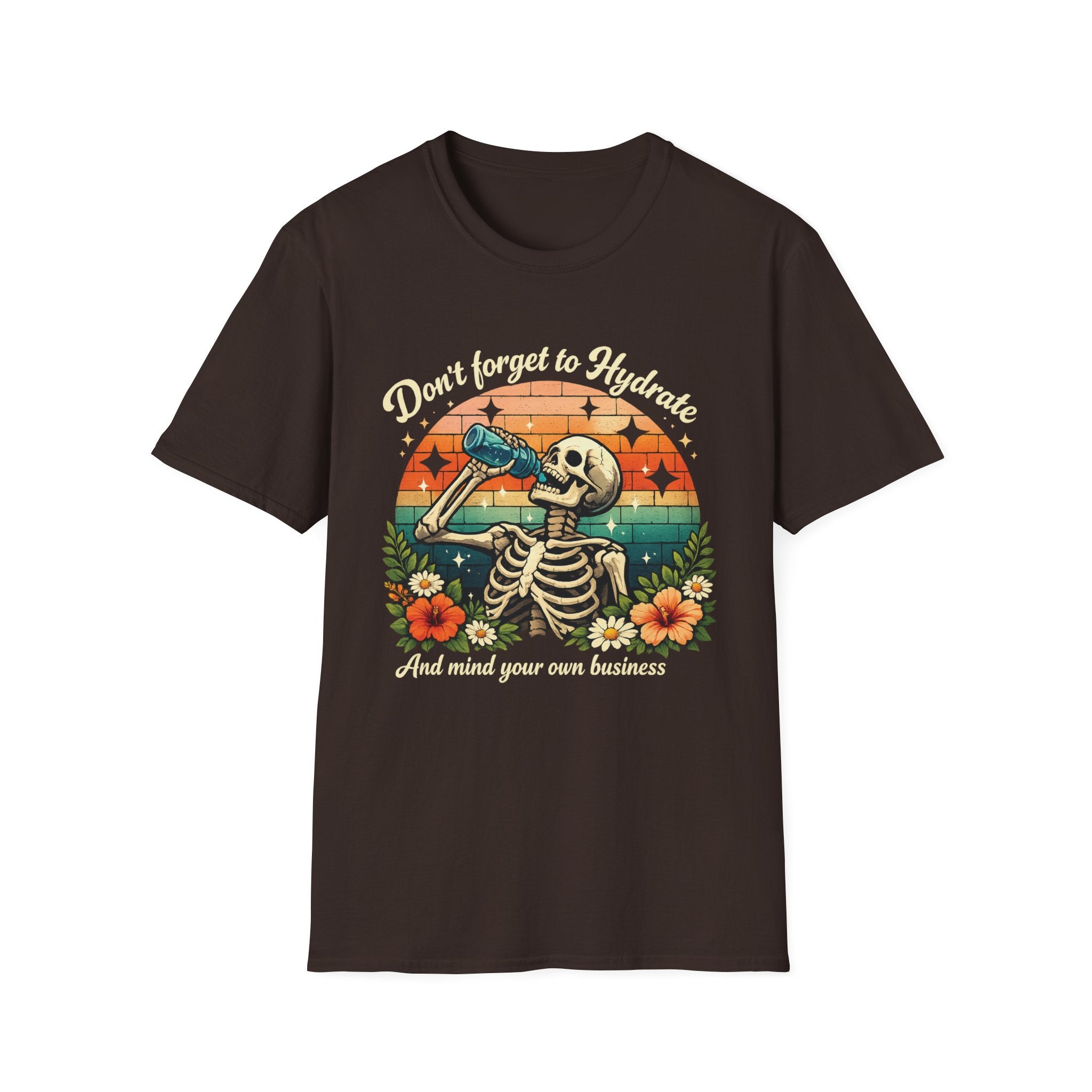 Skeleton Sunset Tee — Retro Skull Drinking Graphic T-Shirt