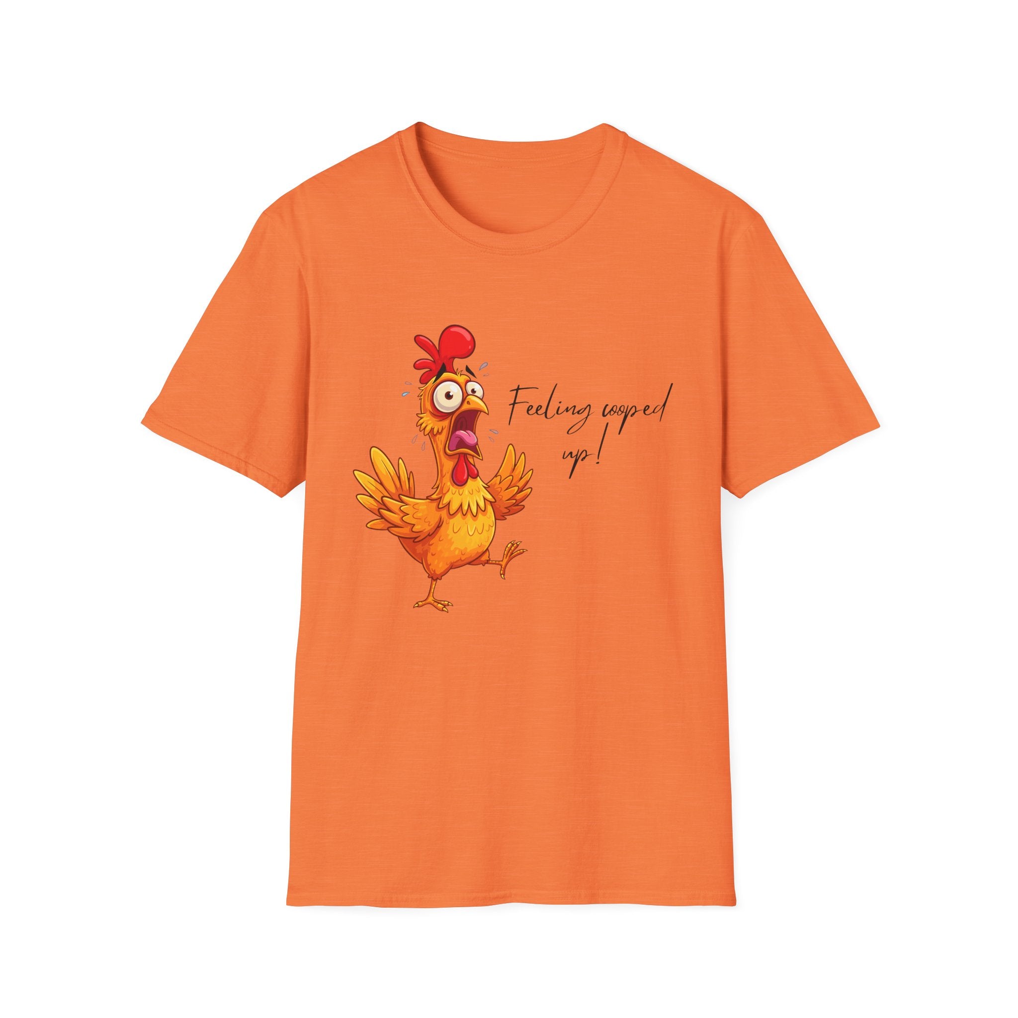 Chicken Cartoon T-Shirt — "Feeling cooped up?" Funny Farm Animal Tee